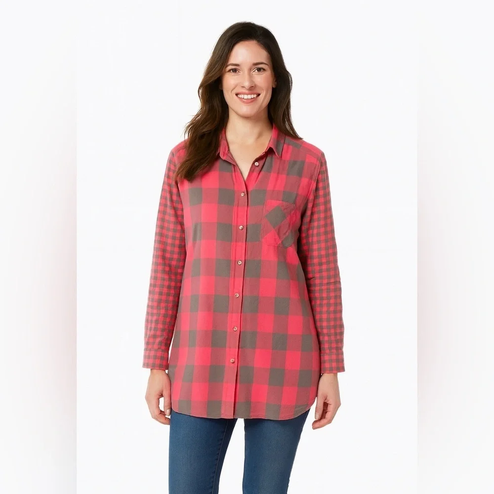 American Eagle Outfitters Red and Gray Plaid Shirt size Large 100% Cotton - Picture 1 of 5